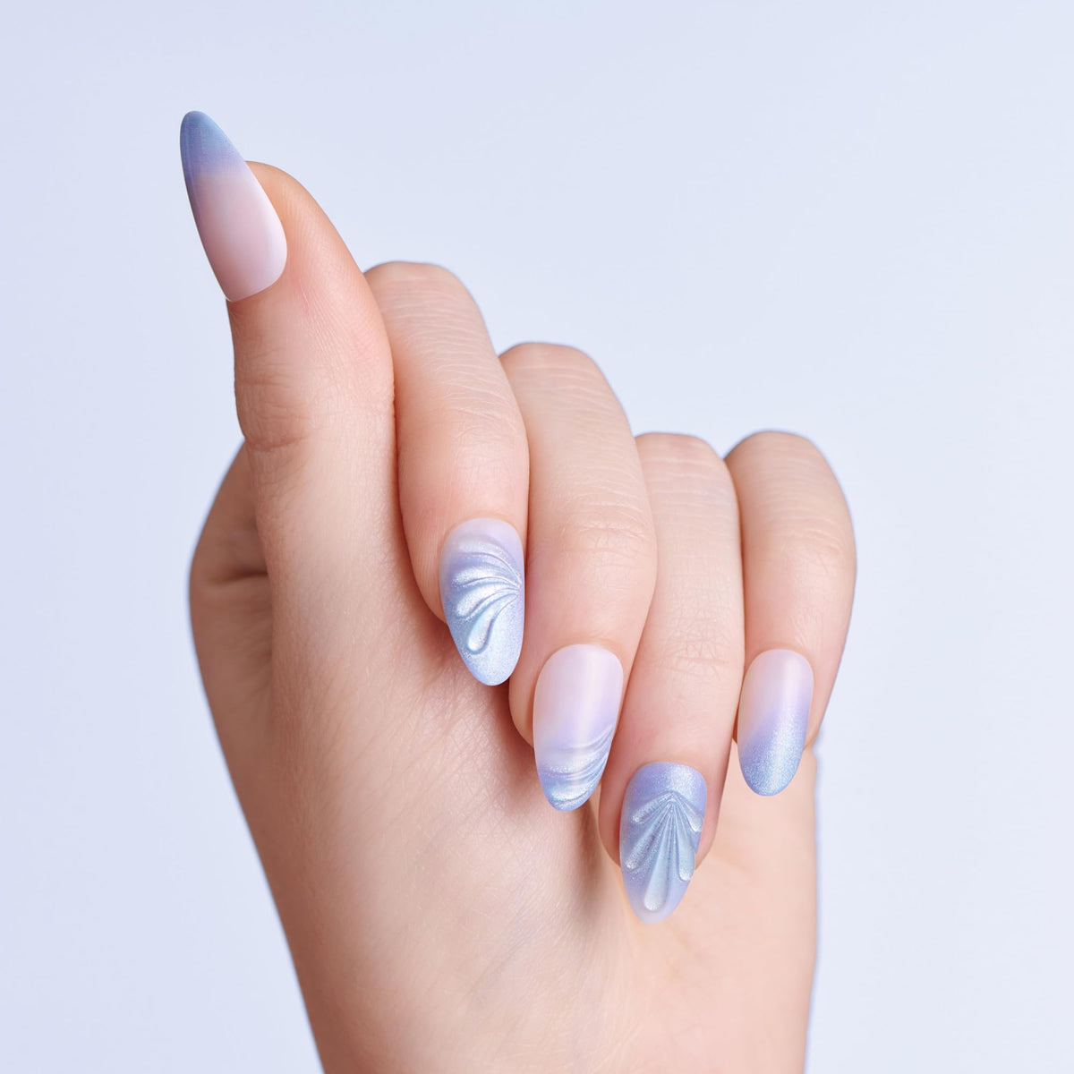 imPRESS close-up of Ciel nails highlighting 3D ethereal details for visible shimmer
