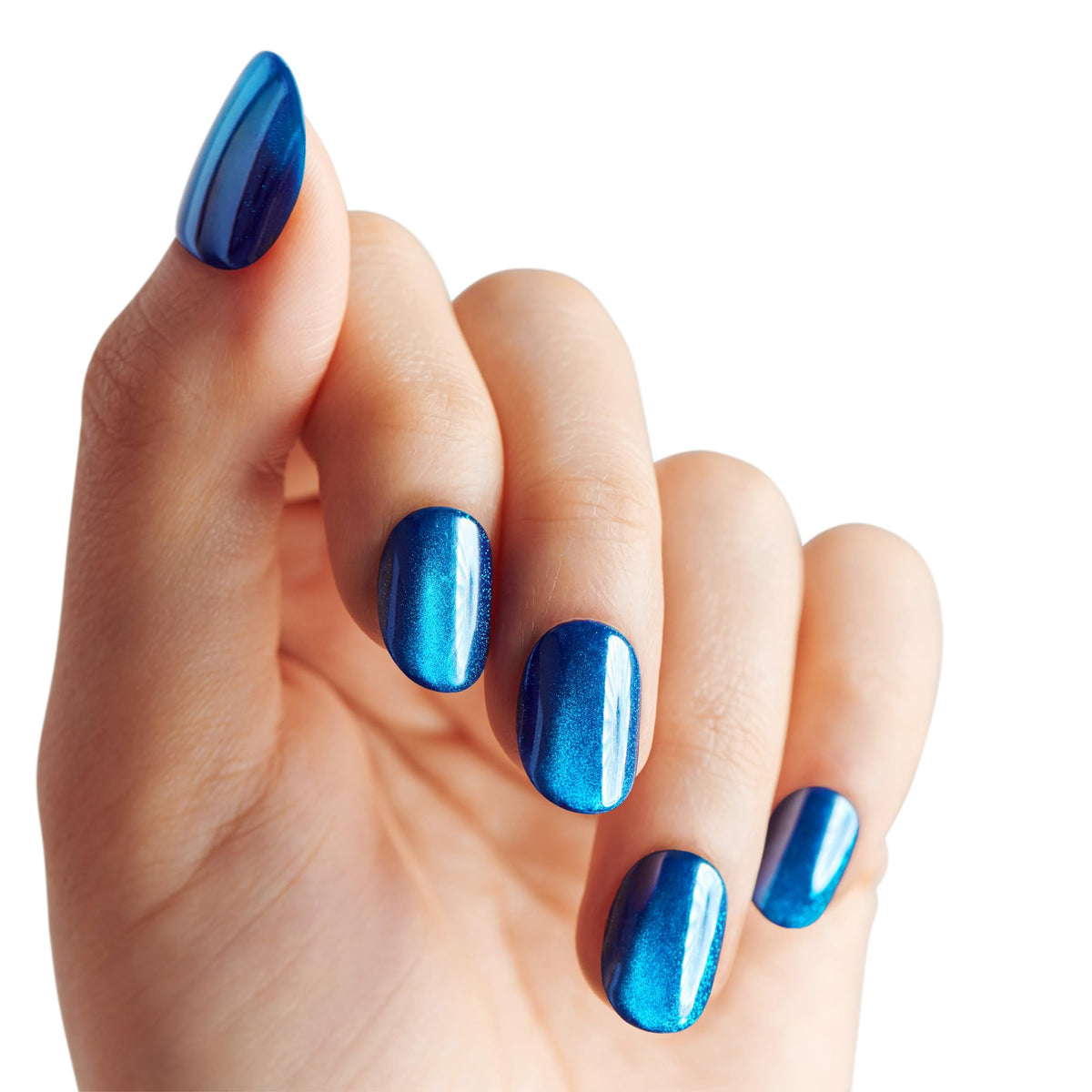 imPRESS close-up of pearlescent blue sheen highlighting salon-like reflective finish