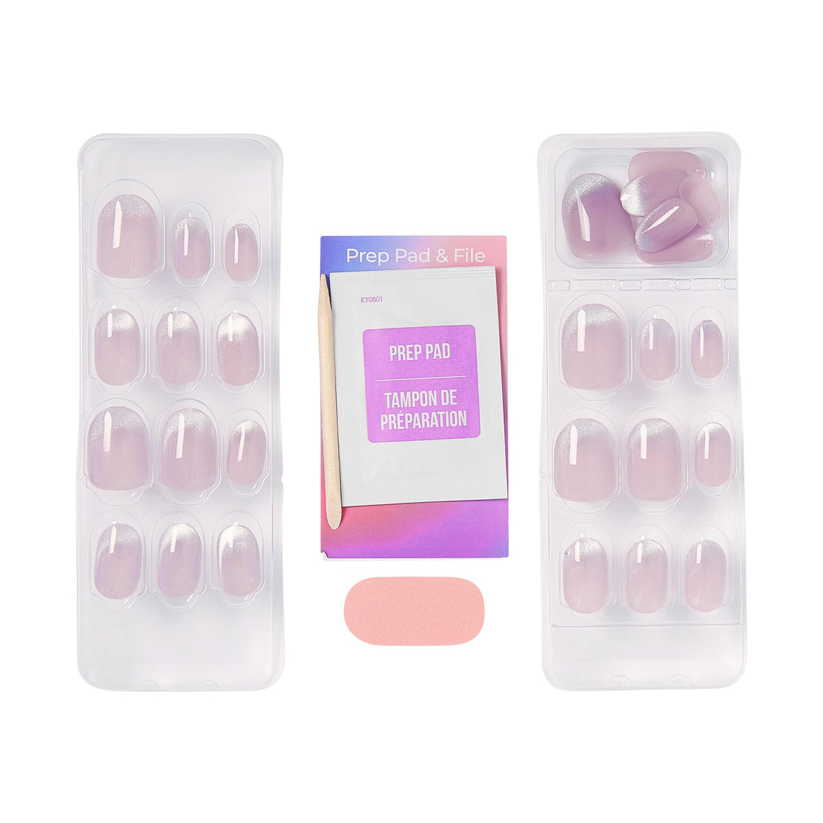imPRESS kit contents with 30 nails, prep pad, stick and mini file for complete application