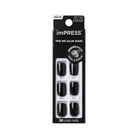 imPRESS front packaging showing 30 all-black nails and tools for instant polish-free mani