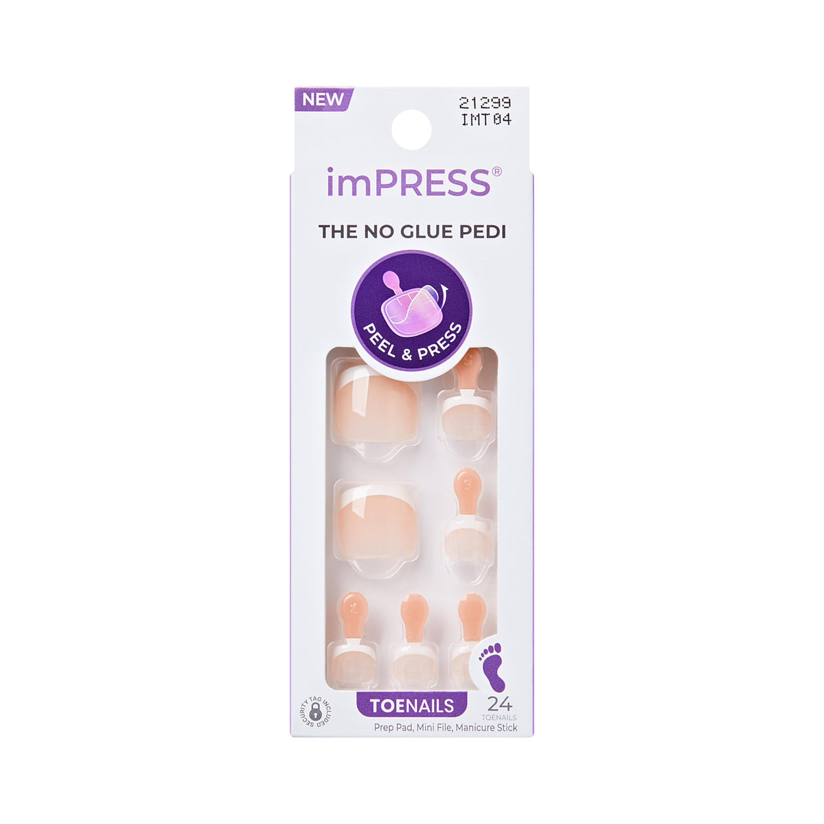 imPRESS front packaging showing Blanc Chic kit and included tools for instant pedicure