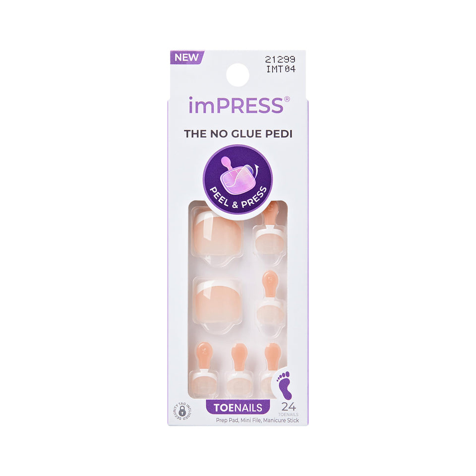 imPRESS front packaging showing Blanc Chic kit and included tools for instant pedicure