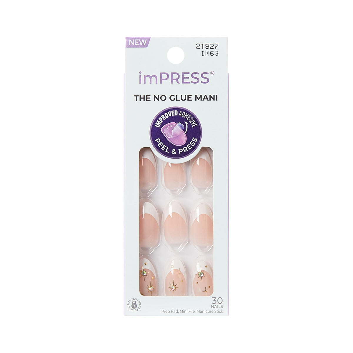 imPRESS front packaging showing white almond nails and kit contents for easy application