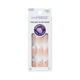 imPRESS front packaging showing white almond nails and kit contents for easy application