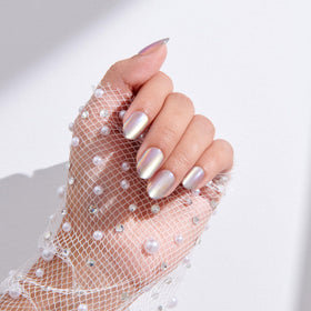 imPRESS single nail close-up highlighting pearlescent silver sheen and smooth surface