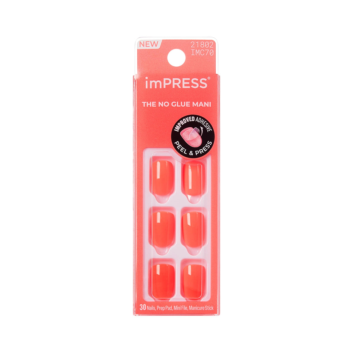 imPRESS front packaging showing 'Happier Vibes' orange set and included tools benefit quick identification