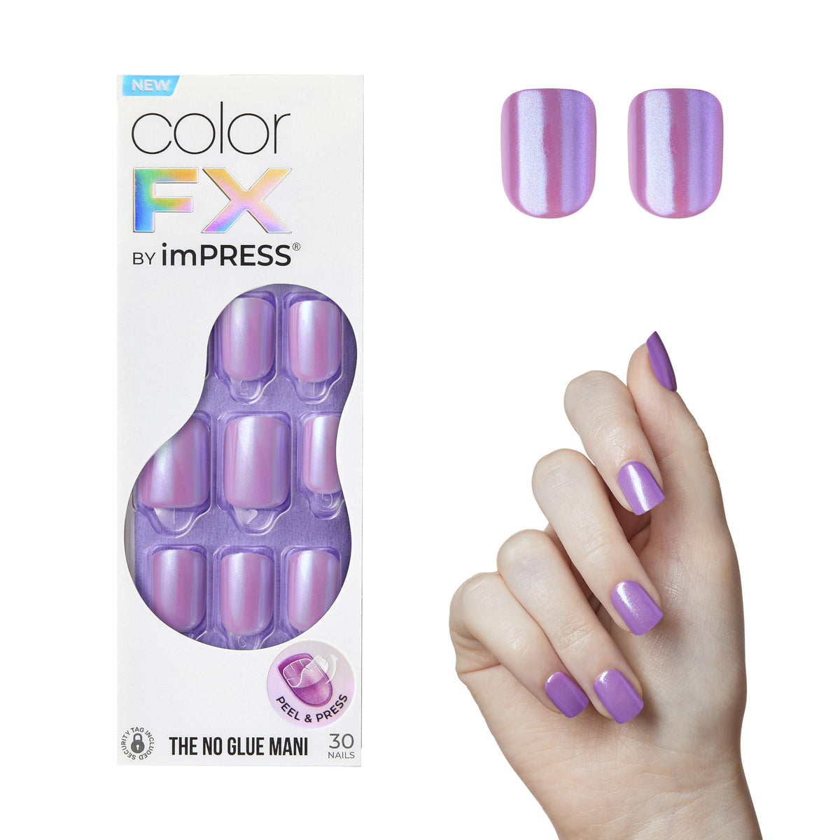 imPRESS Kiss front packaging showing Wonder purple press-on nails and kit contents for easy at-home use