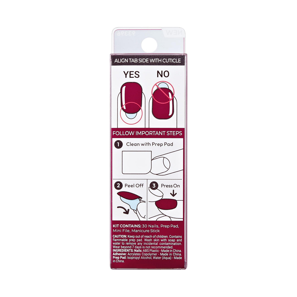 imPRESS kit contents including nails, file, prep pad and stick