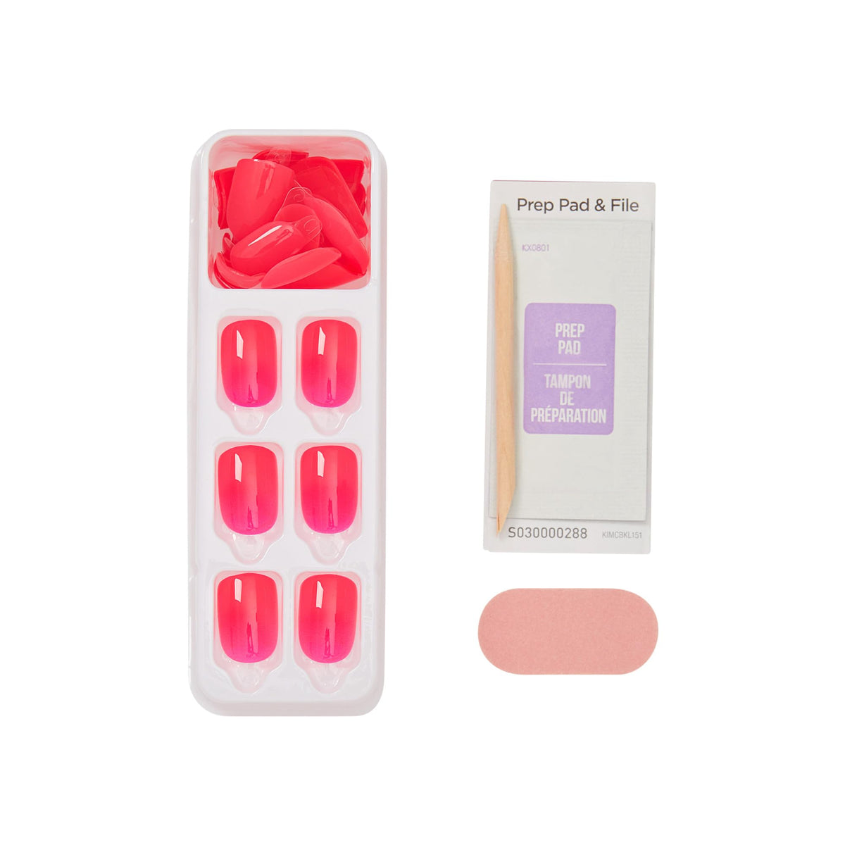 imPRESS manicure stick, mini file and prep pad staged to show easy at-home prep tools