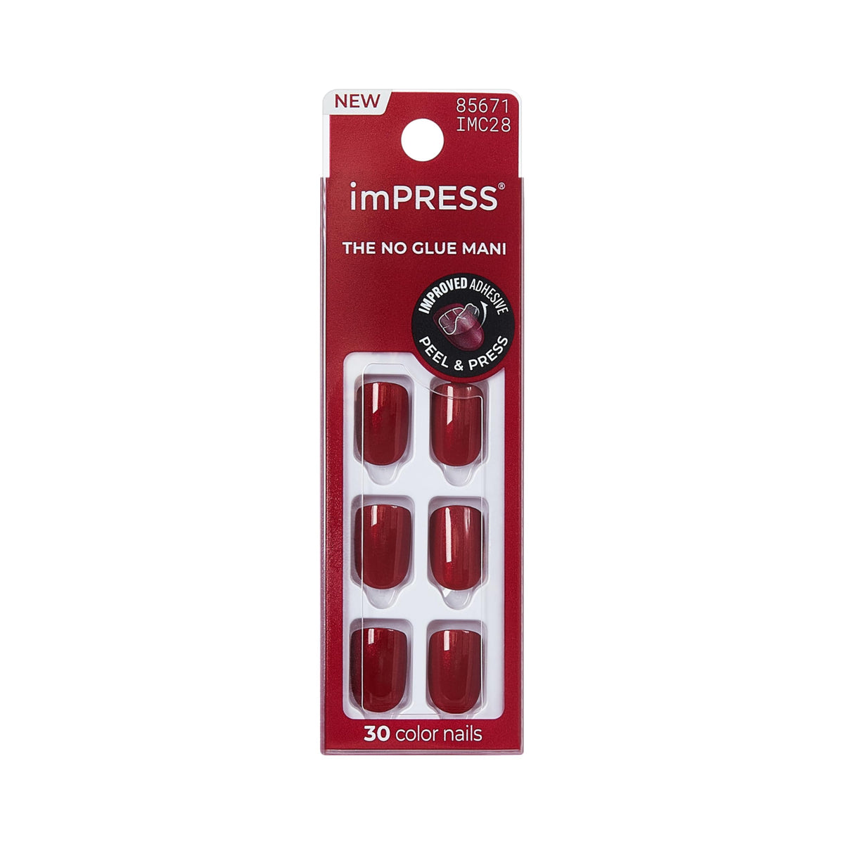 imPRESS front packaging showing red velvet nails and included tools for easy application