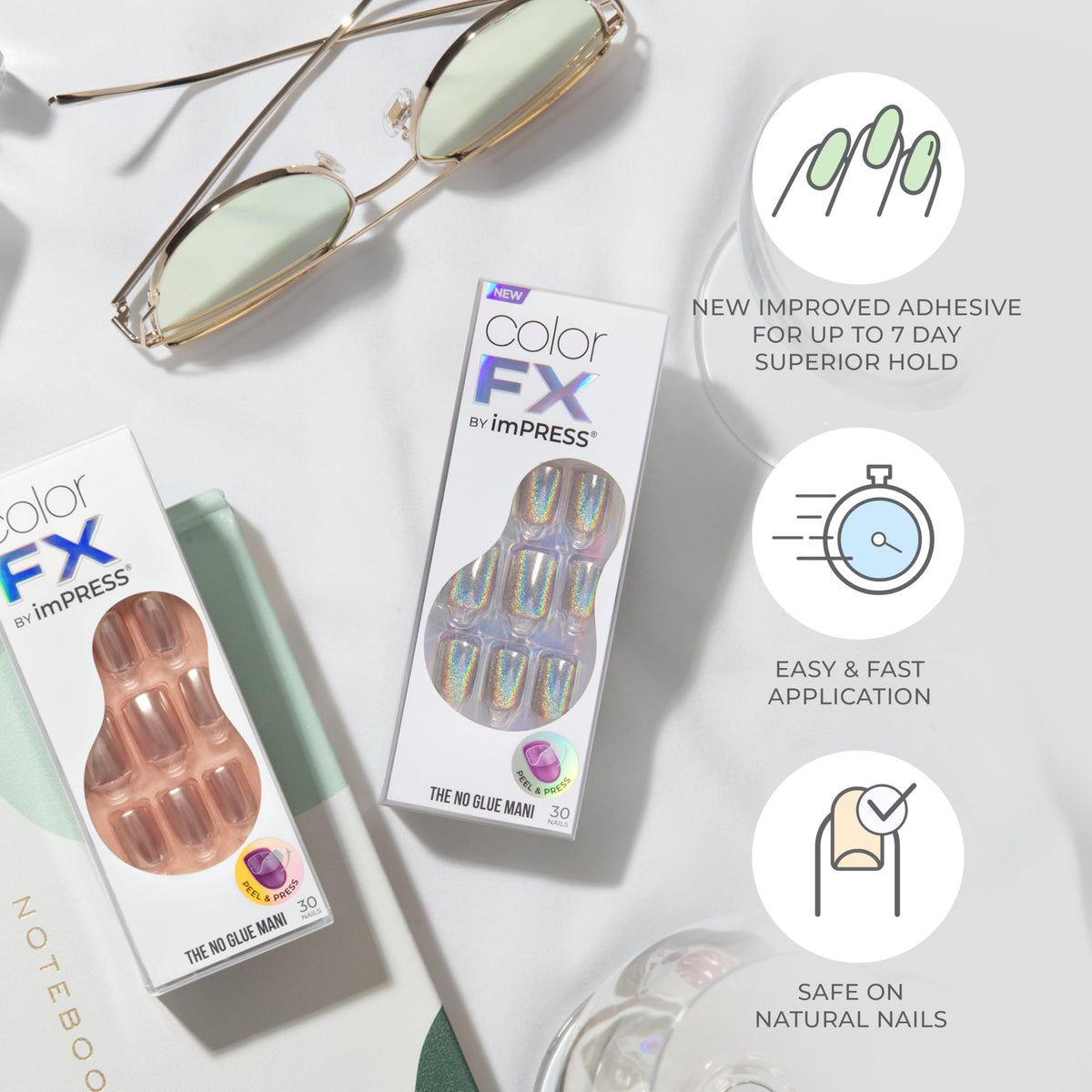 imPRESS prep pad, mini file and manicure stick displayed to show quick, no-glue preparation benefit