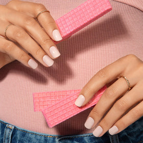 imPRESS close-up of squoval shape showing thin profile for comfortable wear