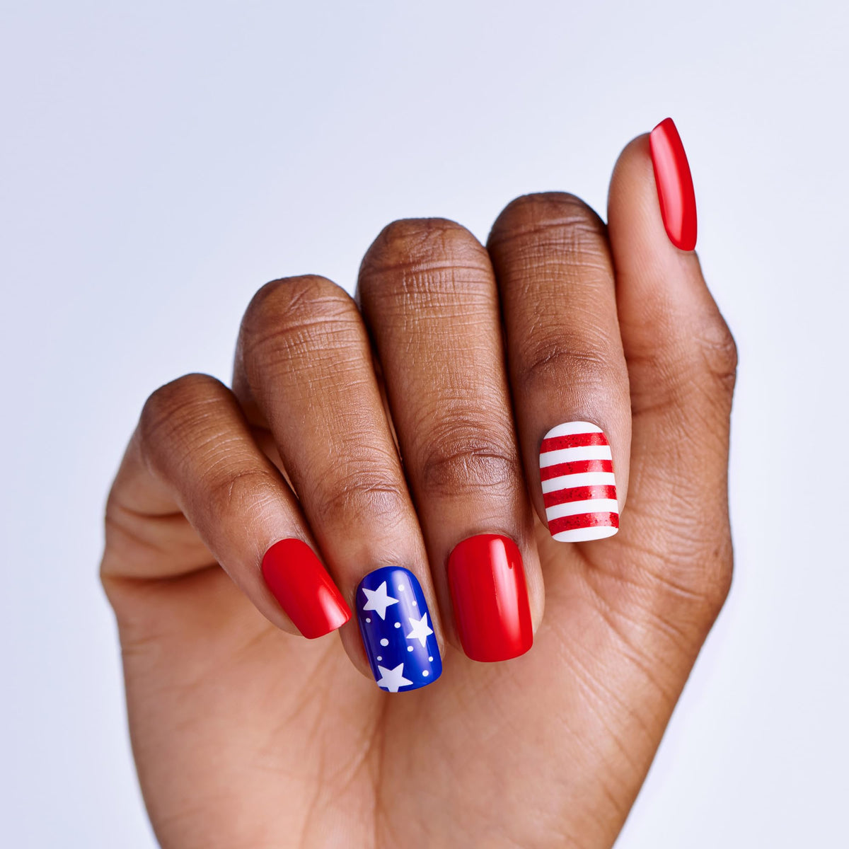 imPRESS close-up of red stripes, white stars and polka dot details showcasing textured finish