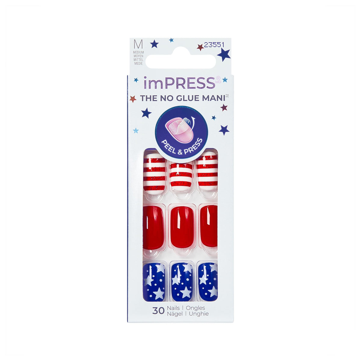 imPRESS front packaging showing multicolor 'Stateside' nails and included tools for quick application