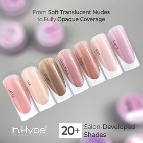 IN.HYPE hardened extension close-up showing strength and natural beige coverage