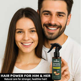 bathroom counter scene with iNats spray in daily routine for refreshed scalp benefit