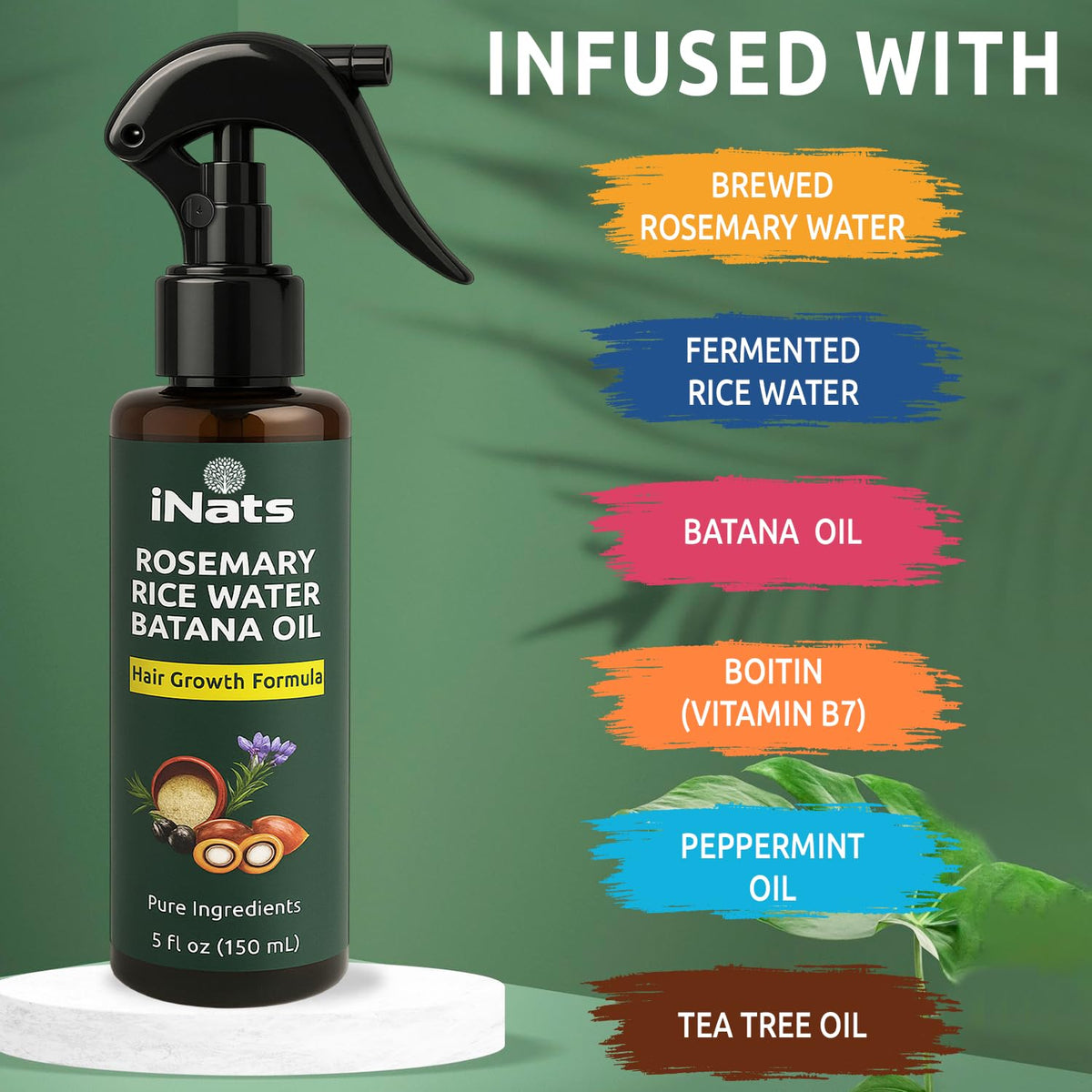 application image: iNats mist on scalp with fingers massaging to boost circulation