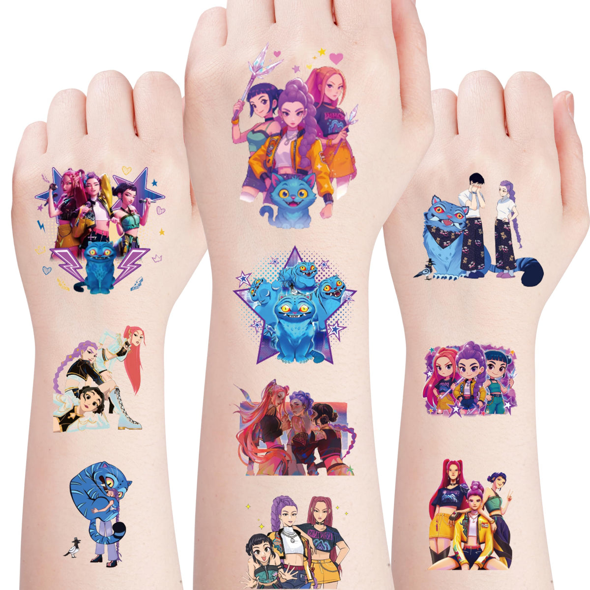 INBVE close-up of cartoon tattoo sheet, clear bright designs for kids