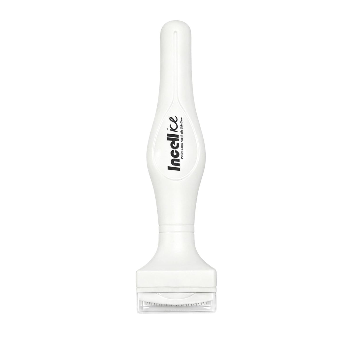 INCELLICE Derma Stamp front view showing matte white handle and needle head, durable design benefit