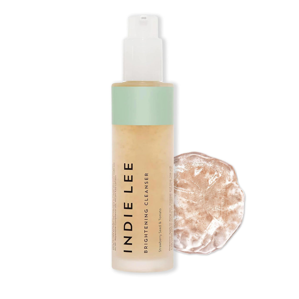 Indie Lee front bottle shot showing cleanser and clean design for trustworthy impression