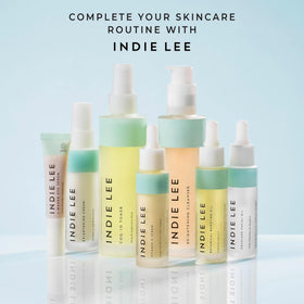 Indie Lee bottle back label clearly showing ingredients and clean-formulation benefits