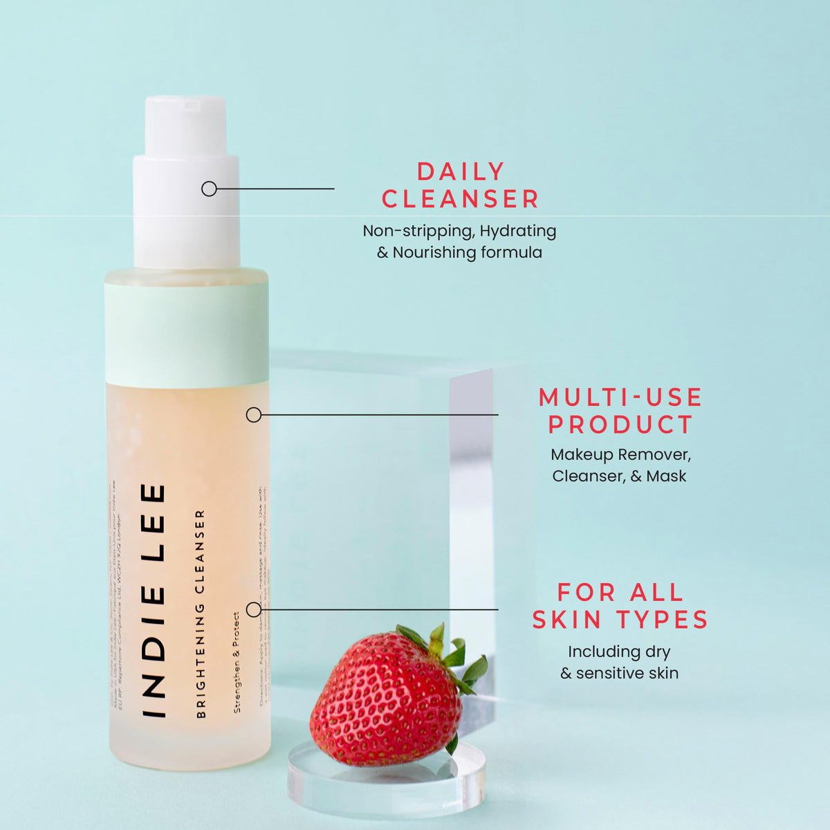 Indie Lee gel texture close-up highlighting smooth formula for gentle hydration benefit