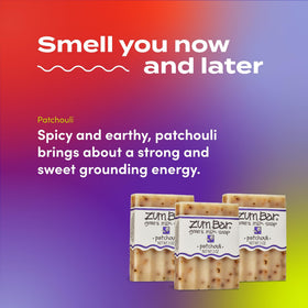 Indigo Wild Zum Patchouli ingredients label emphasizing natural, food-grade oils