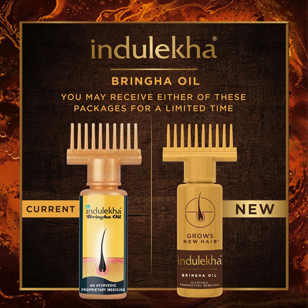 Indulekha Bringha label close-up highlighting ingredients and authenticity