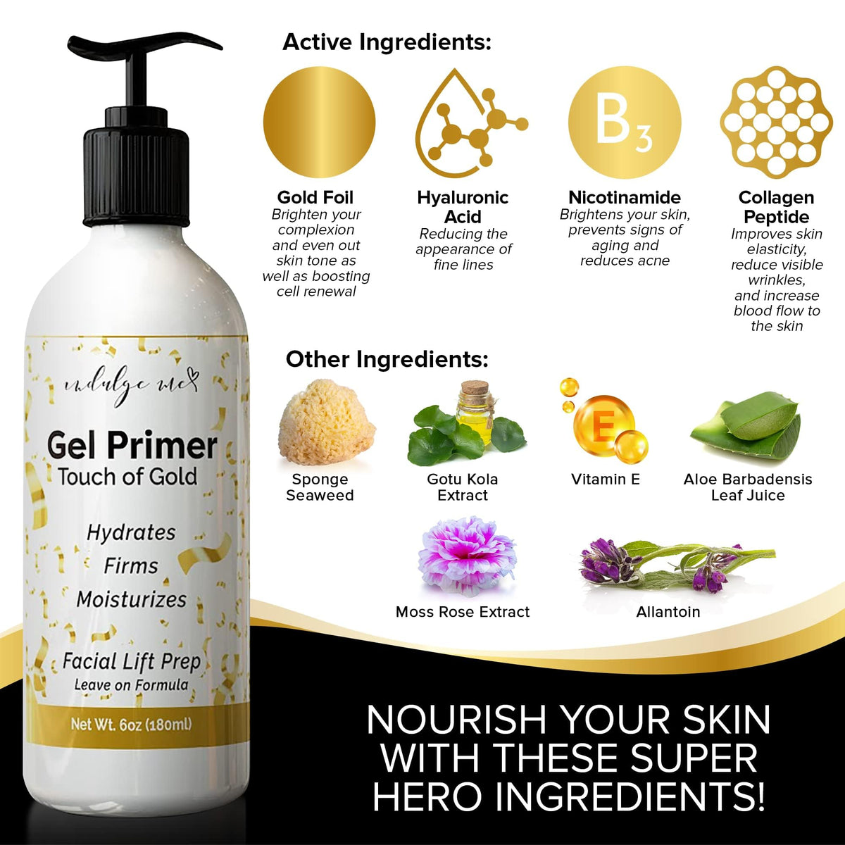 IndulgeMe conductive gel next to ingredient list and size for product context