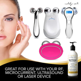 IndulgeMe conductive gel dispensed on hand highlighting silky texture and glide