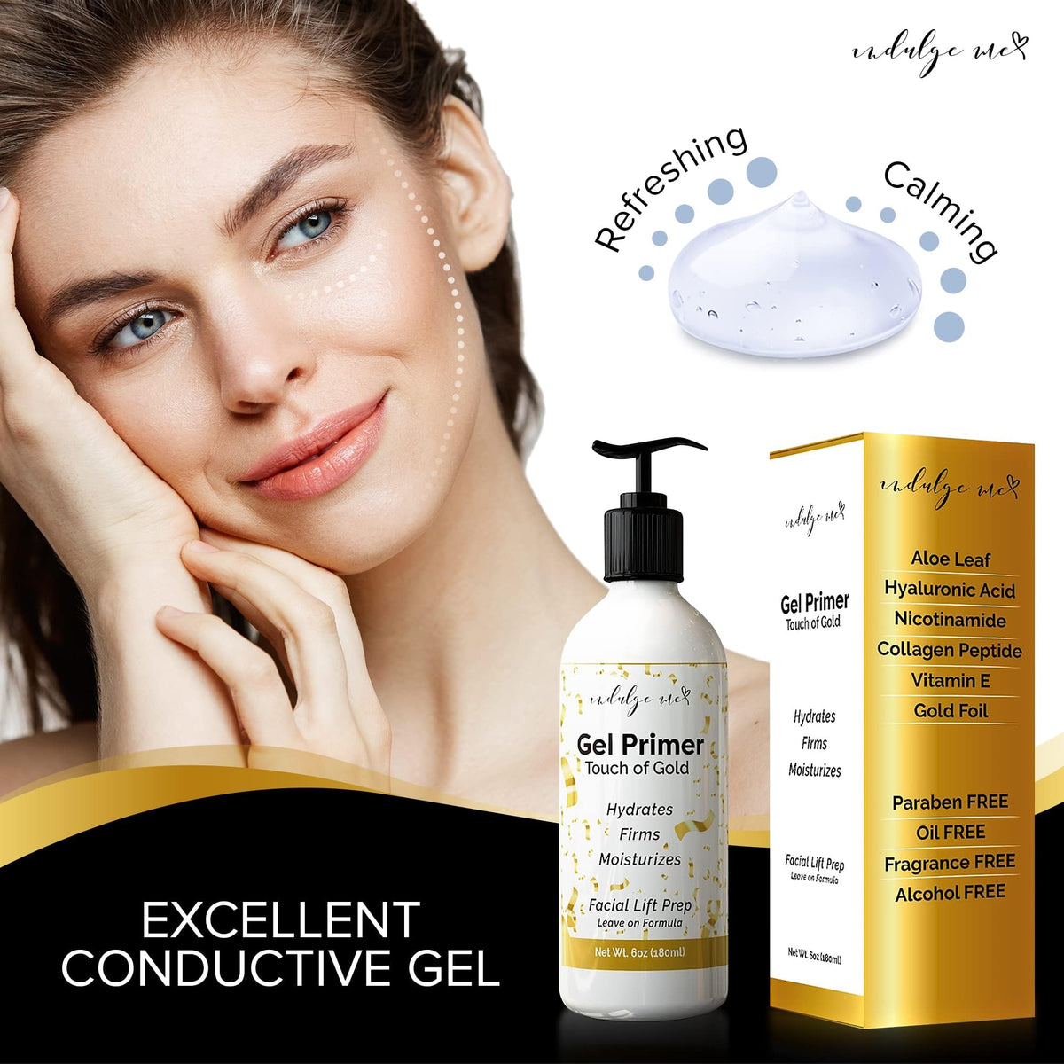 IndulgeMe conductive gel used with microcurrent device to show improved contact