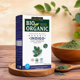 Indus Valley product label close-up showing organic ingredients and preservative-free claim
