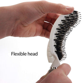Ineffable Care curved brush head demonstrating scalp contact for gentle detangling