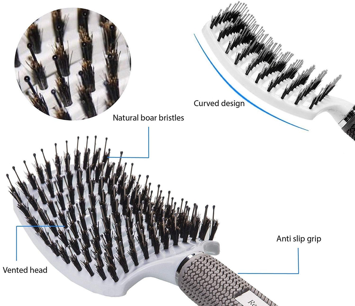 Ineffable Care vented brush held in hand showing airflow holes to speed drying