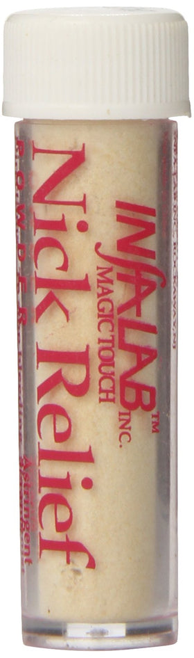 Infalab front packaging showing three 0.13 oz styptic vials and compact kit benefit