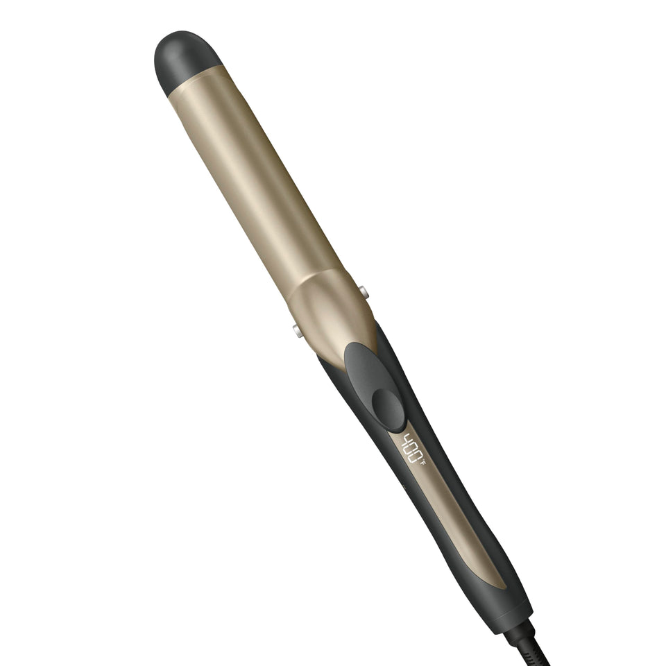 INFINITIPRO BY CONAIR front view of curling iron showing sleek profile and benefit of easy handling