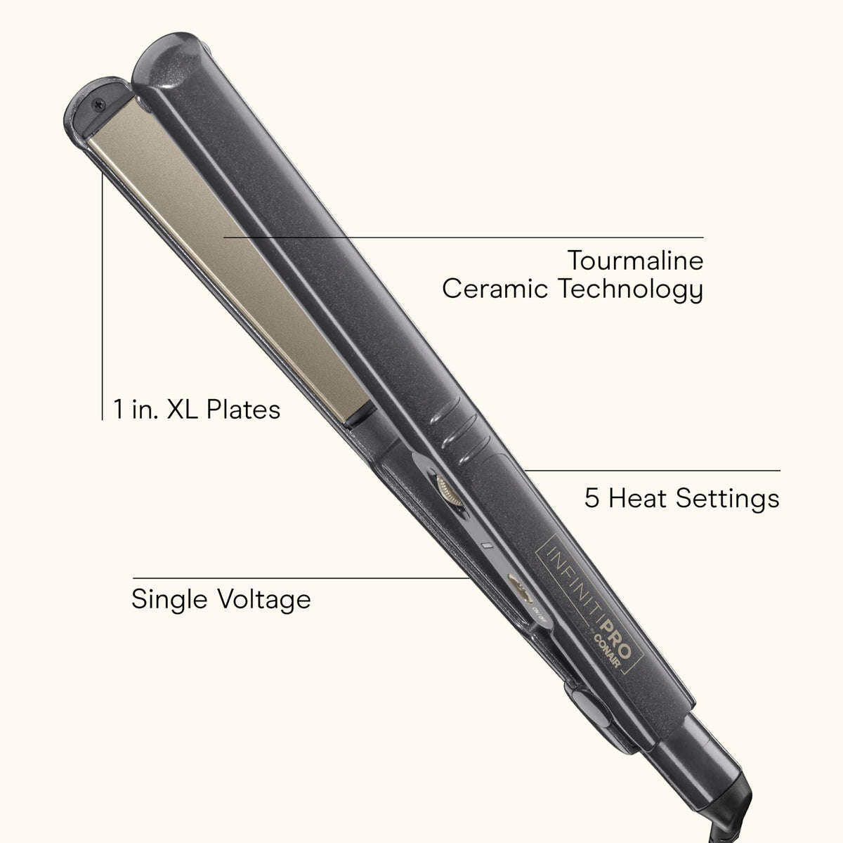 INFINITIPRO BY CONAIR tourmaline ceramic plates close-up reducing frizz and boosting shine