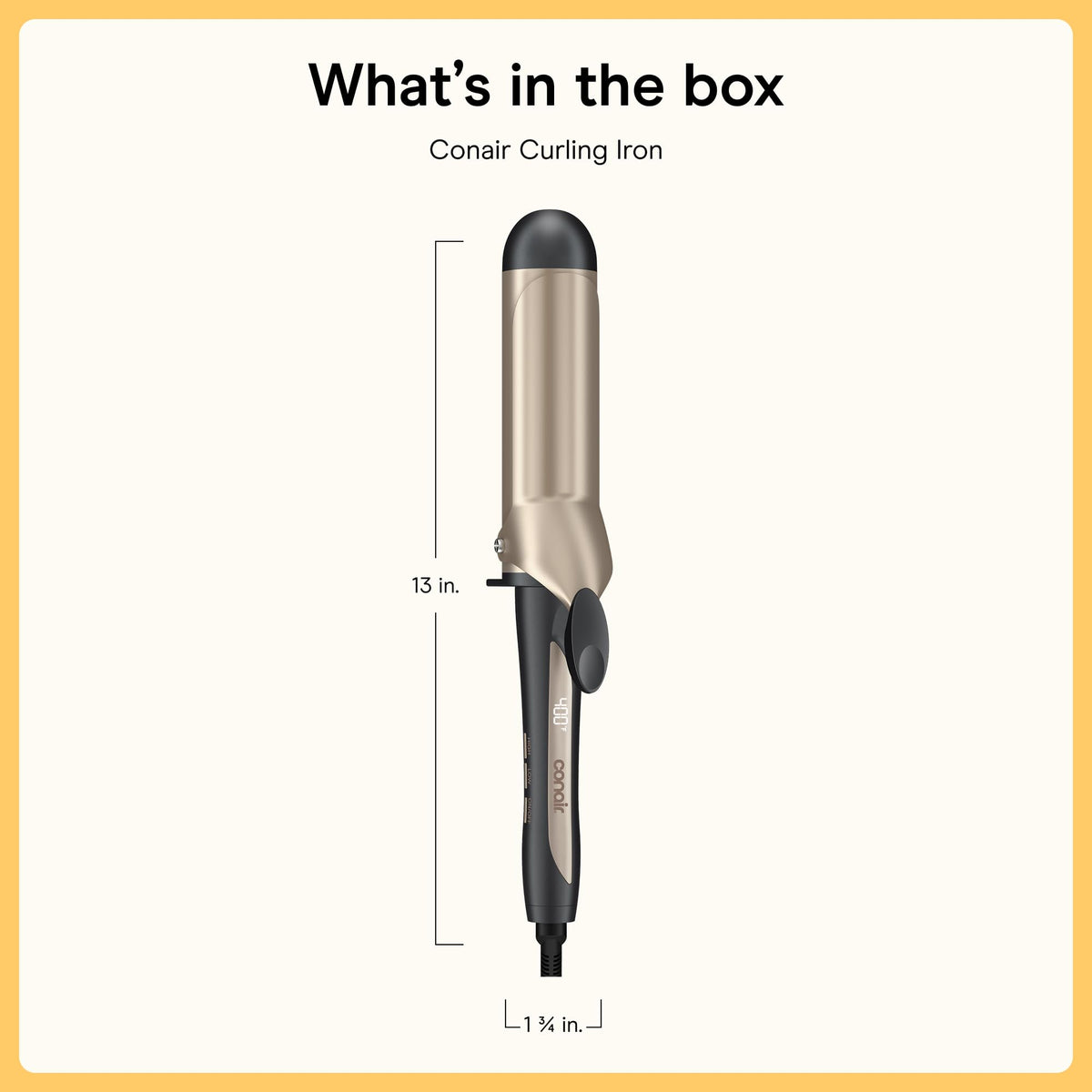 INFINITIPRO BY CONAIR next to ruler for size scale showing 1.75-inch barrel dimension