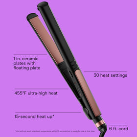 INFINITIPRO by CONAIR close-up of rose gold ceramic plate highlighting smooth heat distribution benefit