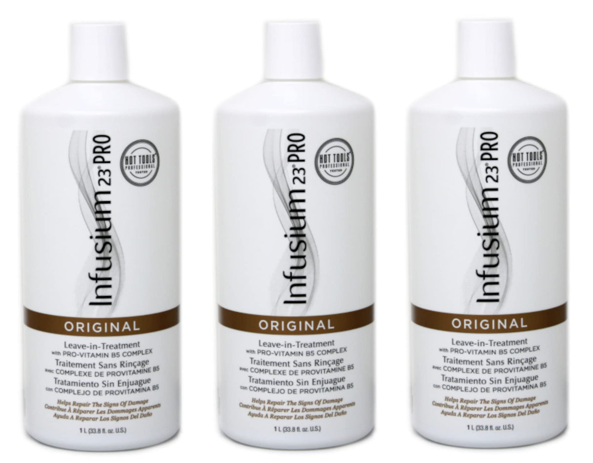 INFUSIUM 23 front packaging showing three 33.8 oz bottles for consistent salon supply