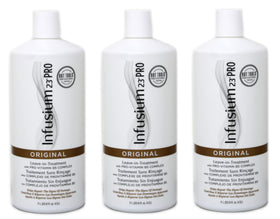 INFUSIUM 23 front packaging showing three 33.8 oz bottles for consistent salon supply