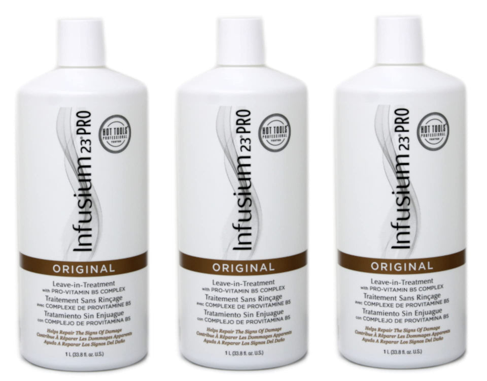 INFUSIUM 23 front packaging showing three 33.8 oz bottles for consistent salon supply