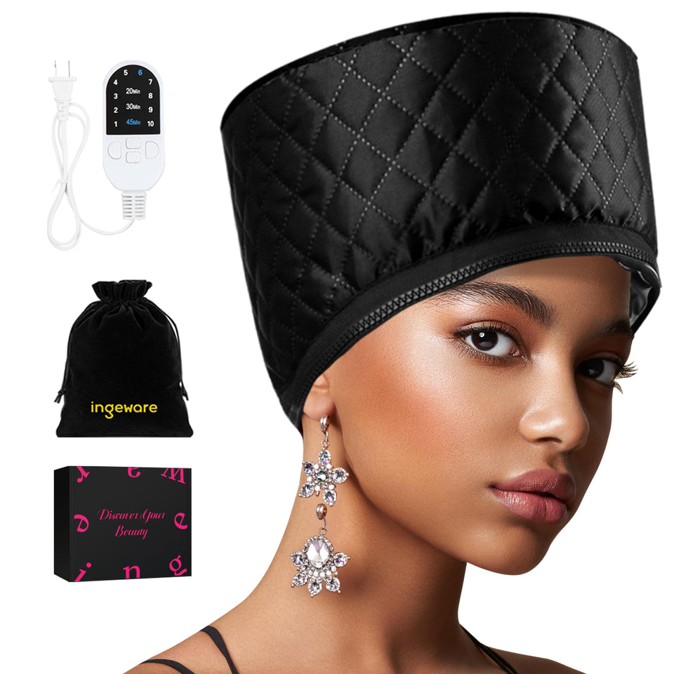 Ingeware thermal cap front view showing sleek solid black design and even heat coverage