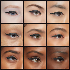 Inglot AMC gel eyeliner swatches on skin showing dense black pigment and matte finish