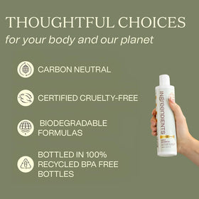 Ingreendients recycled-plastic mark on bottle highlighting sustainability