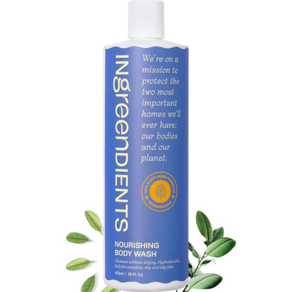 Ingreendients front label of 16 oz bottle showing clean ingredients and benefits