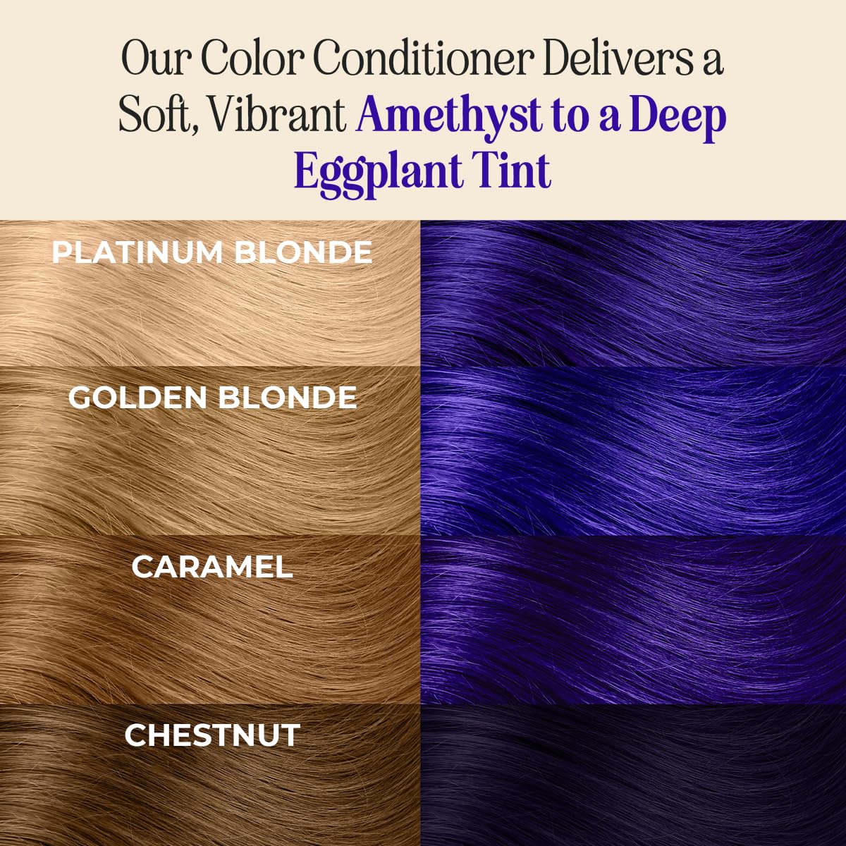 INH amethyst application on blonde hair with visible purple deposit and shine