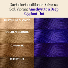 INH amethyst application on blonde hair with visible purple deposit and shine