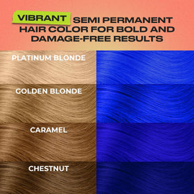 INH applied on blonde hair mid-process showing vibrant blue result