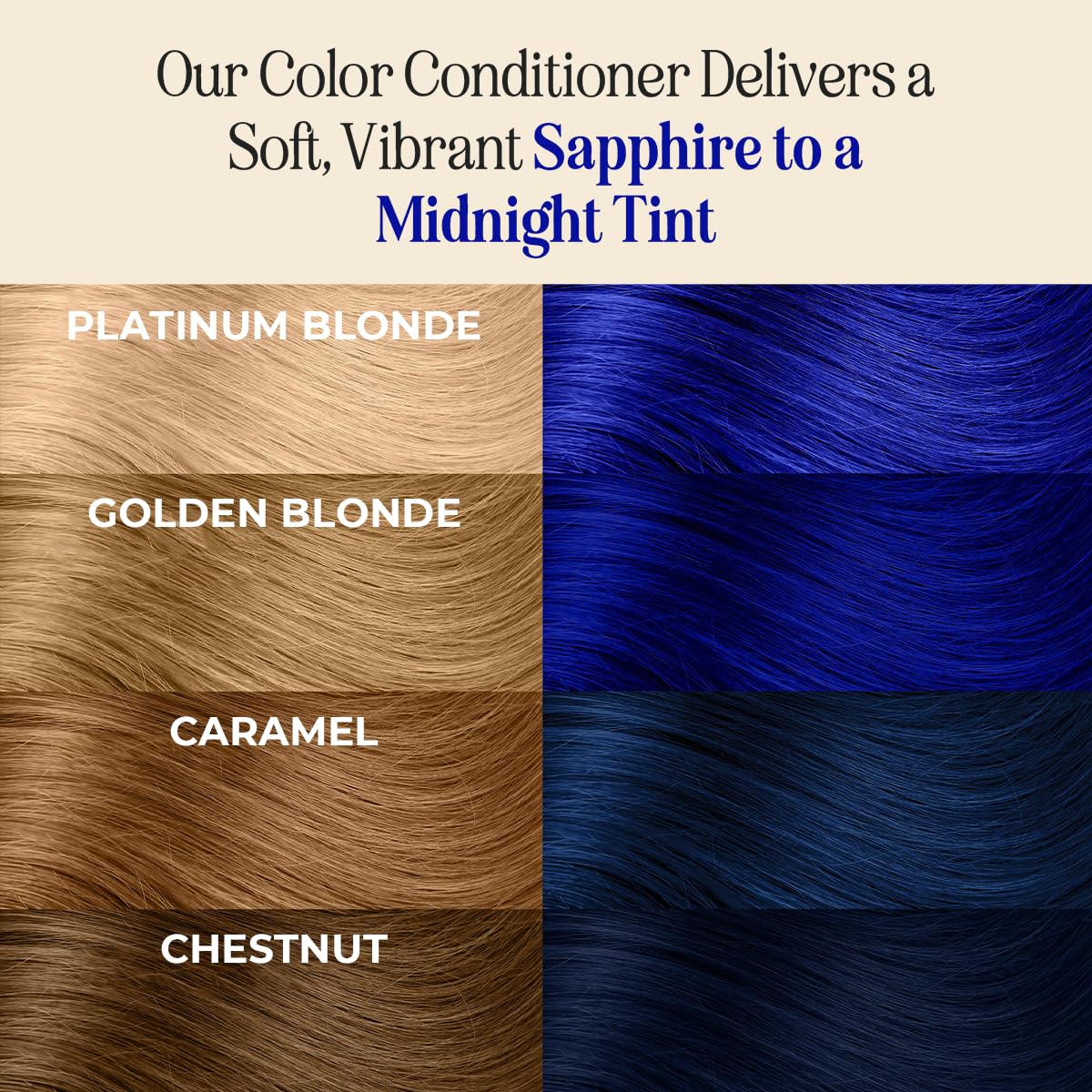 INH hand applying royal sapphire conditioner to hair for easy at-home tinting benefit